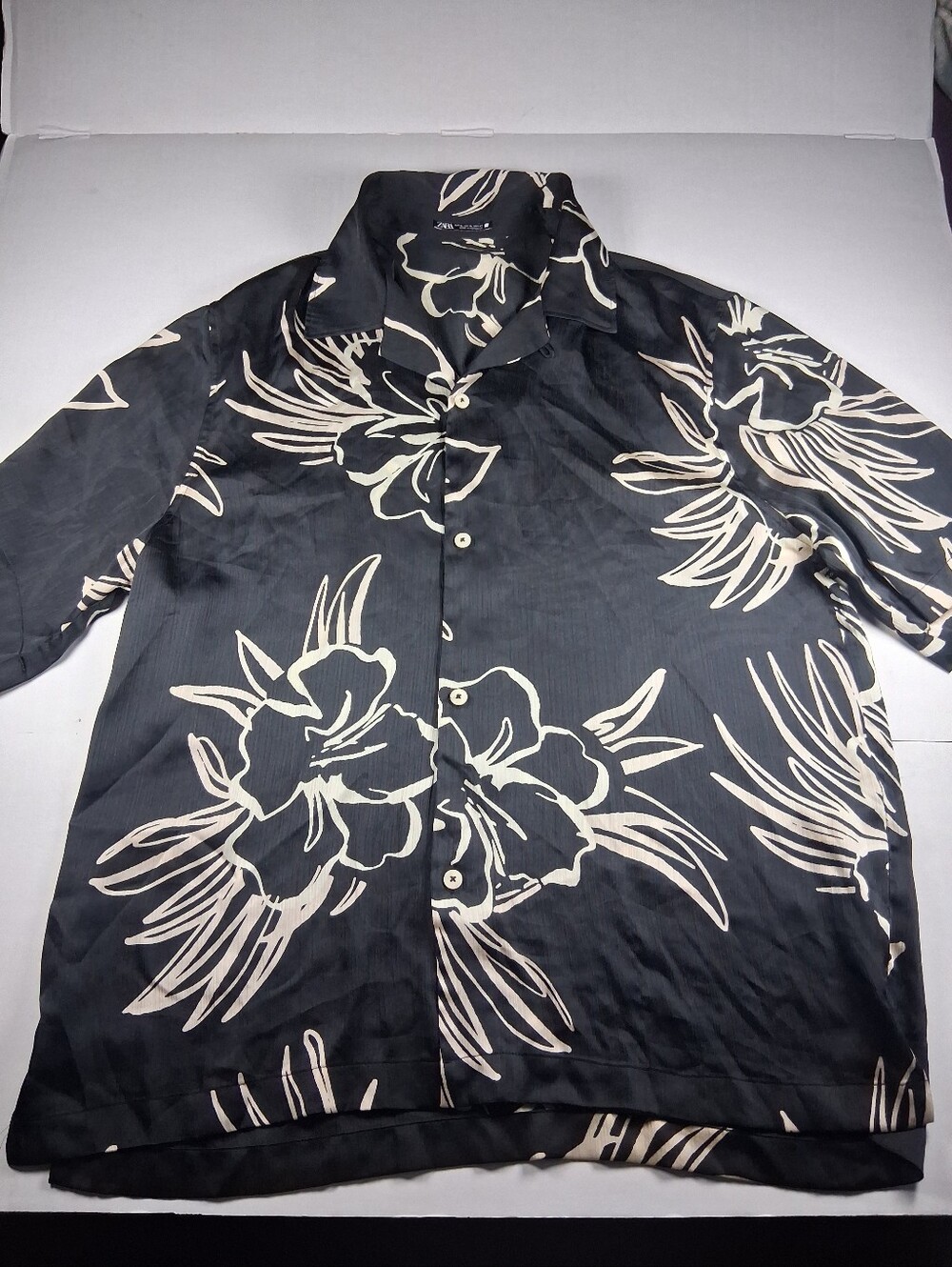 Zara Mens Size XL Short Sleeve Button Up Shirt Hawaiian Floral (Bin2)